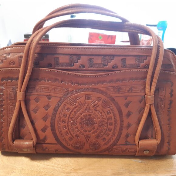 Retro Mexican satchel from the 70s-80s, unique, vintage, genuine leather, Aztec - Picture 2 of 15